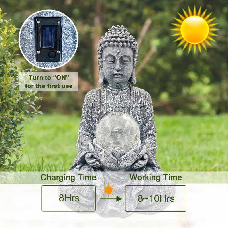Statue Bouddha Boule de Verre Solaire