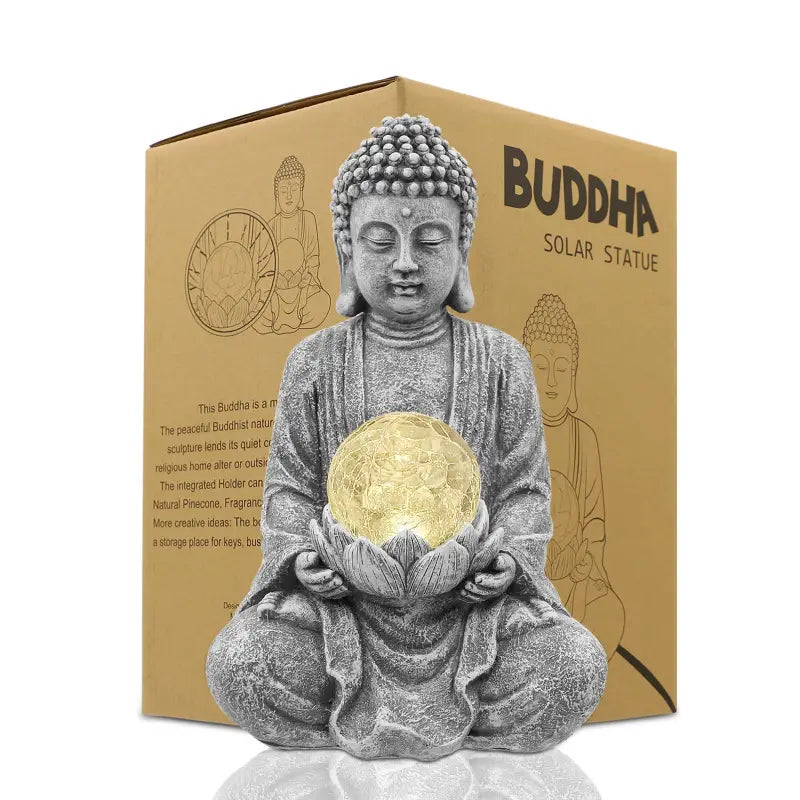 Statue Bouddha Boule de Verre Solaire