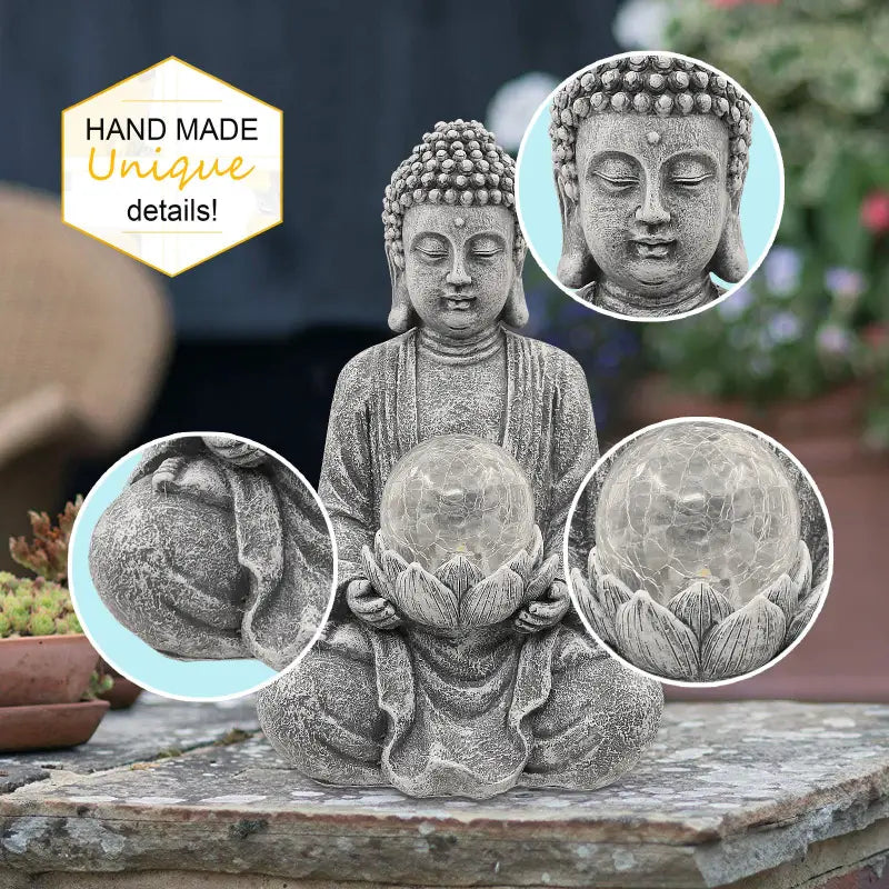Statue Bouddha Boule de Verre Solaire