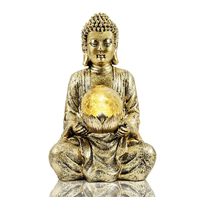 Statue Bouddha Boule de Verre Solaire - Gold
