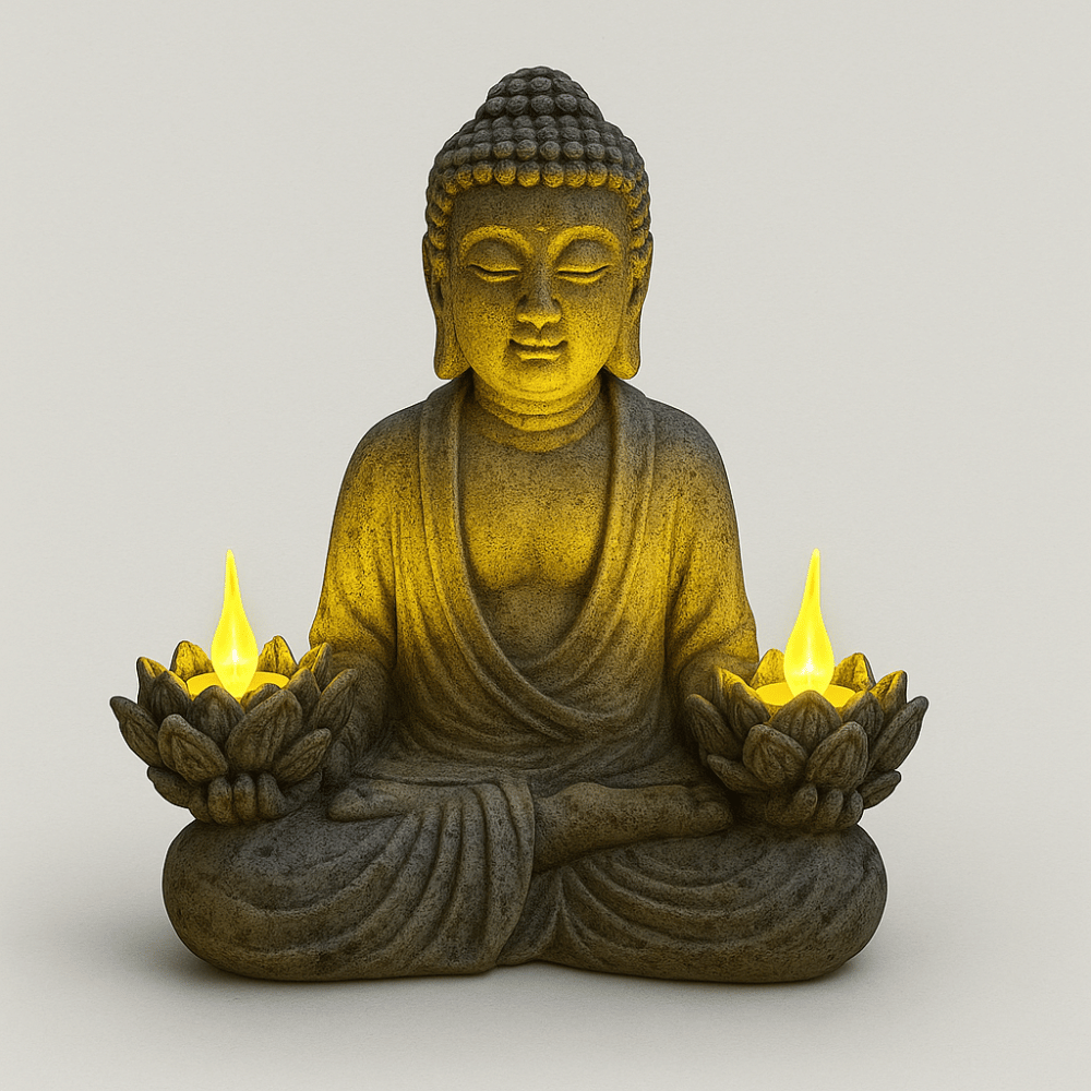 Estatua solar de Buda del jardín zen
