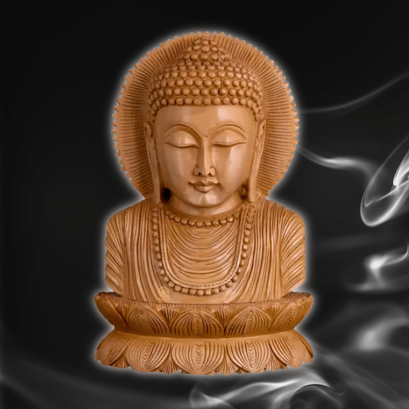 Buddha-Büste aus Holz, 26 cm