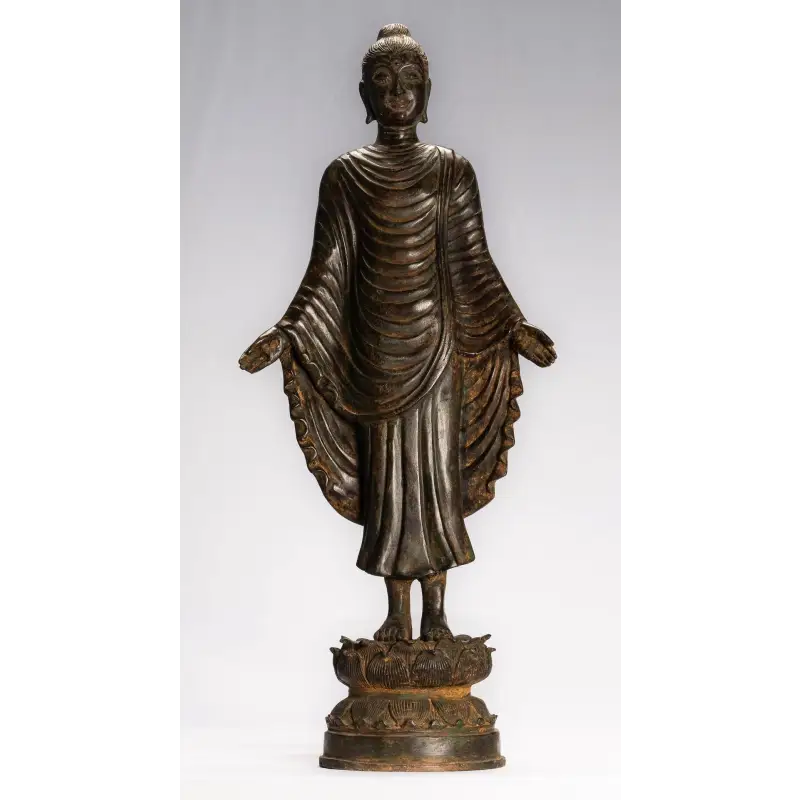 Statue de Bouddha Debout en Bronze Antique Gandhara - 70cm