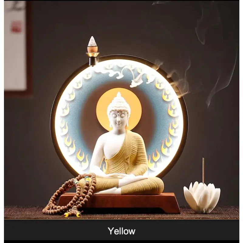 Statue de Bouddha Gautama avec lumière LED - Jaune