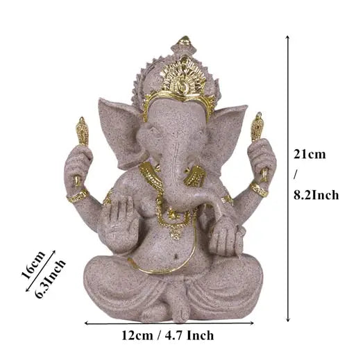 Statue de Dieu éléphant Ganesh en pierre de grès - Bijoux Or