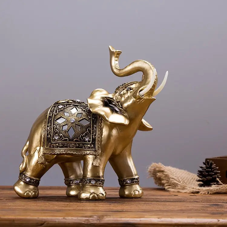 Statue d’éléphant d’Asie dorée - M 14 X 15 CM
