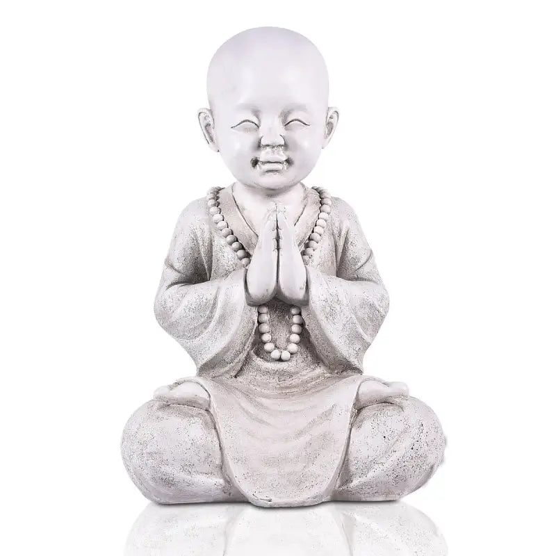 Statue petit moine en méditation - Blanc Granite
