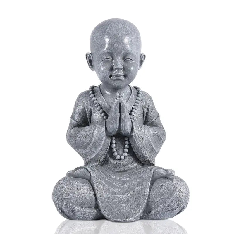 Statue petit moine en méditation - Gris Pierre