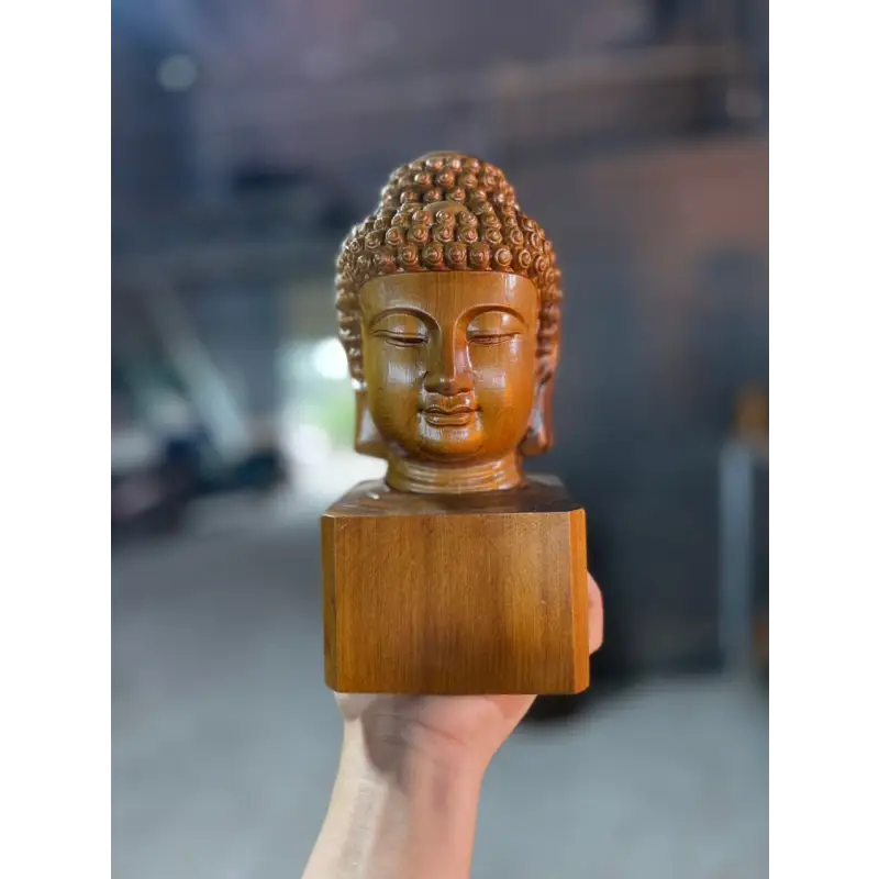 Statue tête de bouddha en bois de cyprès - 15*8*8cm