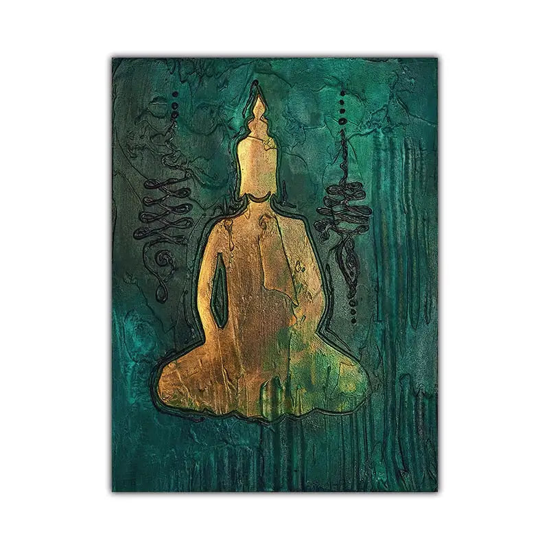 Tableau Bouddha Vert & Or - 13x18cm No Frame / OT664-2