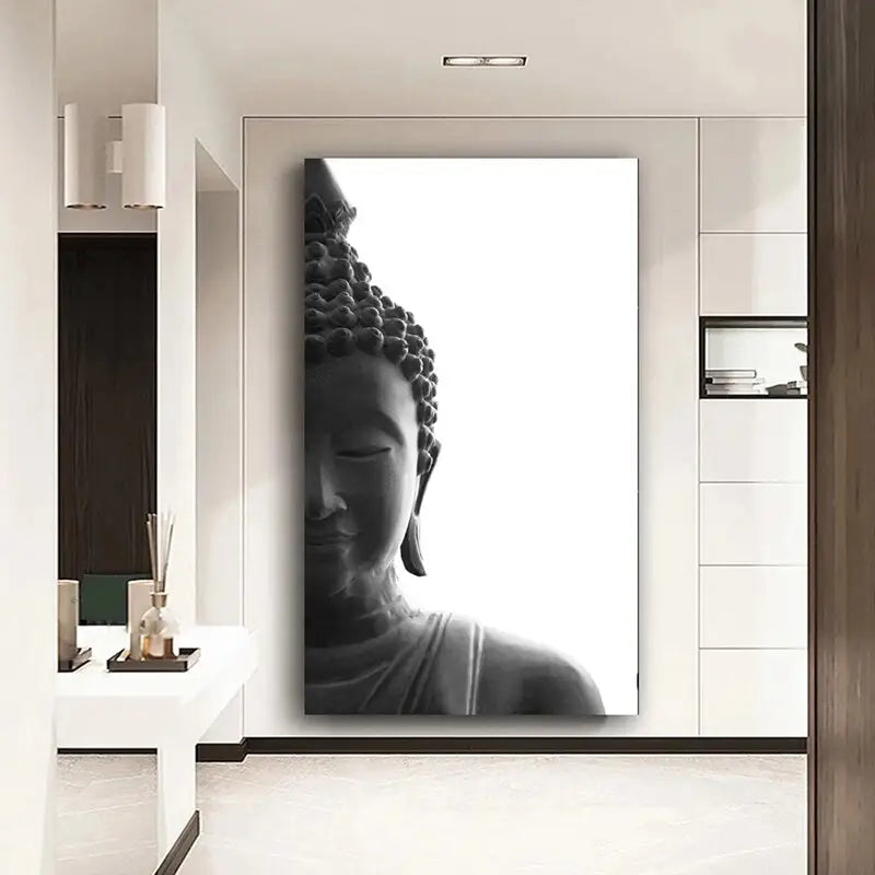 Tableau tête de bouddha noir et blanc