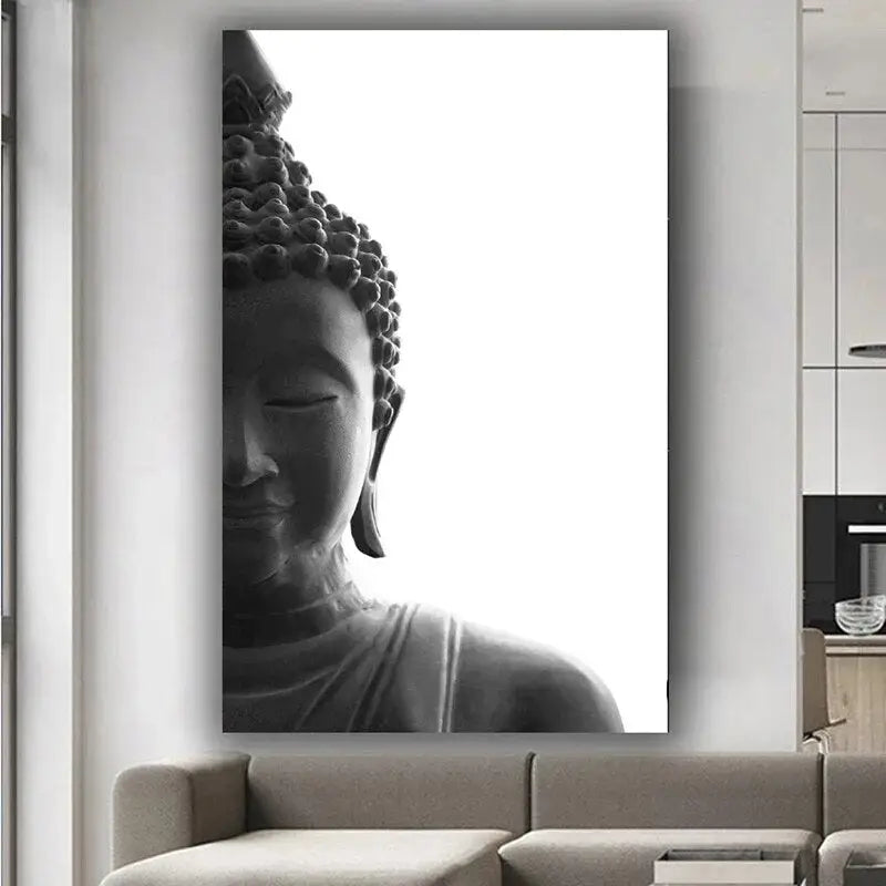Tableau tête de bouddha noir et blanc