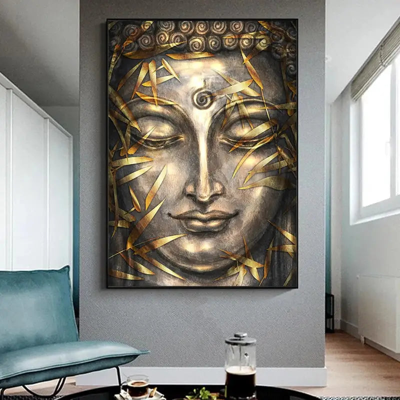 Tableau tête de bouddha Or